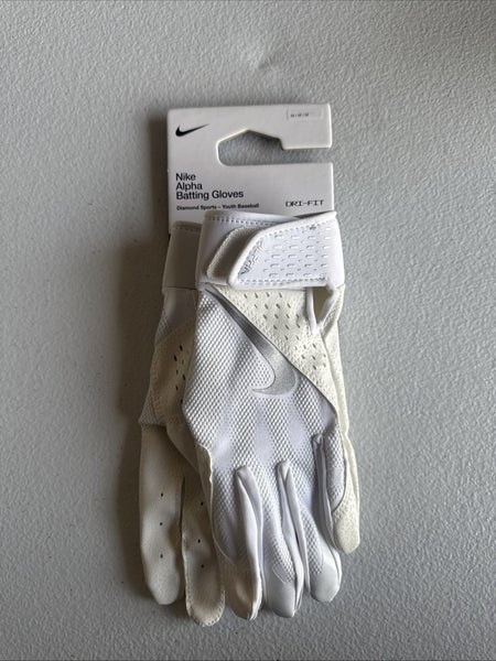 Nike Alpha Batting Gloves Youth Unisex White/White/White Youth Medium  (INV301)