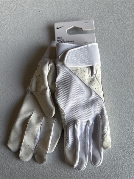 Nike Alpha Text Batting Gloves Adult Unisex White/White/White Large  (INV306)