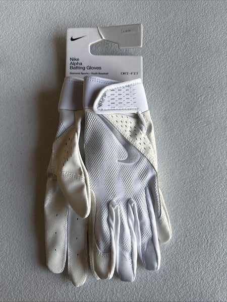 Nike Alpha Batting Gloves Youth Unisex White/White/White Youth Large  (INV305)