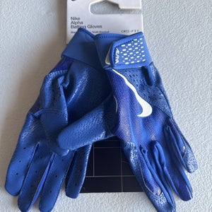 Nike Alpha  Batting Gloves Youth Unisex Blue/Blue/White Youth Small  (INV307)