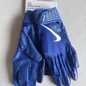 Nike Alpha Batting Gloves Youth Unisex Blue/Blue/White Youth Medium  (INV308)