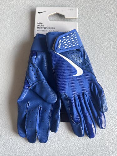 Nike Alpha Batting Gloves Youth Unisex Blue/Blue/White Youth Medium (INV308)