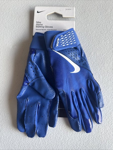 Nike Alpha Batting Gloves Youth Unisex Blue/Blue/White Youth Medium  (INV308)