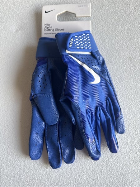 Nike Alpha Batting Gloves Youth Unisex Blue/Blue/White Youth Large  (INV309)