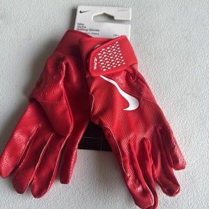 Nike Alpha Batting Gloves Adult Unisex Red/Red/White Size Large  (INV315)