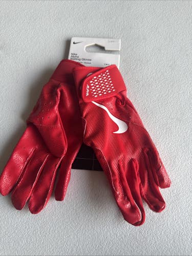 Nike Alpha Batting Gloves Adult Unisex Red/Red/White Size Large (INV315)