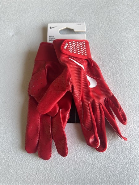 Nike Alpha Batting Gloves Adult Unisex Red/Red/White Size Small  (INV317)