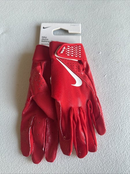 Nike Alpha Batting Gloves Youth Unisex Red/Red/White Size LG  (INV318)
