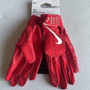 Nike Alpha Batting Gloves Youth Unisex Red/Red/White Size Medium  (INV319)