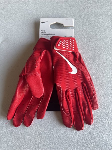 Nike Alpha Batting Gloves Youth Unisex Red/Red/White Size Medium  (INV319)