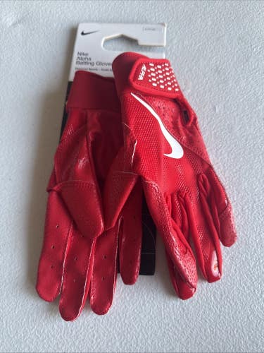 Nike Alpha Batting Gloves Youth Unisex Red/Red/White Size Small (INV323)