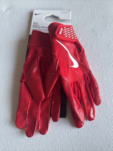 Nike Alpha Batting Gloves Youth Unisex Red/Red/White Size Small  (INV323)