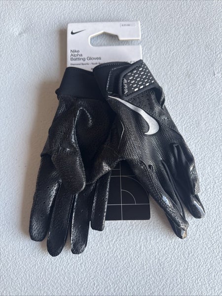 Nike Alpha Batting Gloves Youth Unisex Size Small Black/Black/Grey  (INV322)