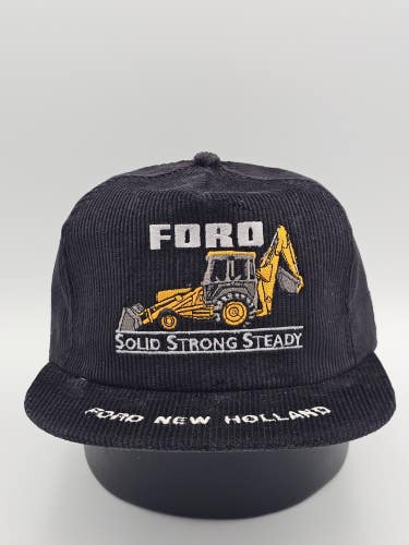 Vintage Ford Tractors Black Corduroy New Holland K Products Hat Cap Vtg Snapback