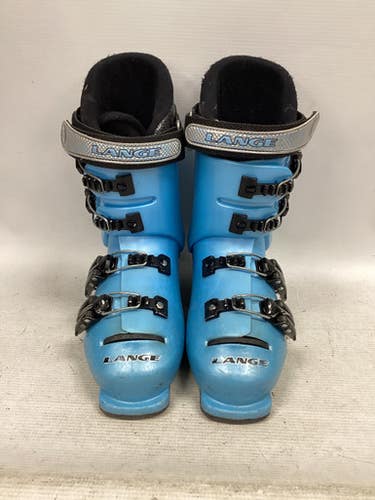 Used Lange COMP 60 TEAM Girls DH Ski Boot Carolina Blue 225 MP - J04.5 - W5.5 11851-S000040895