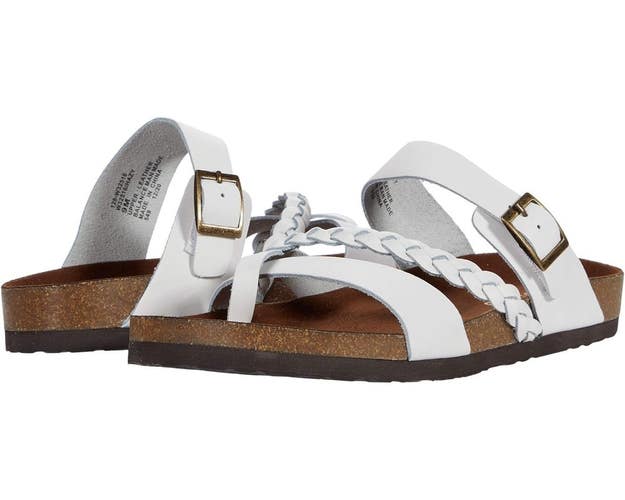 White Mountain Hazy Sandals Women's US 9 White Leather Toe Loop Footbed TZP1042