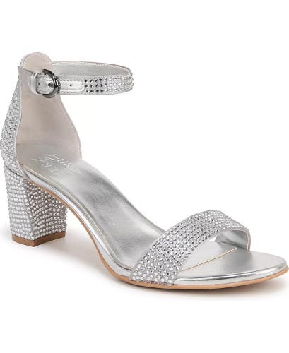 Naturalizer Vera Dress Sandals Women's 7 Silver Ankle Strap Block Heel TZP1049