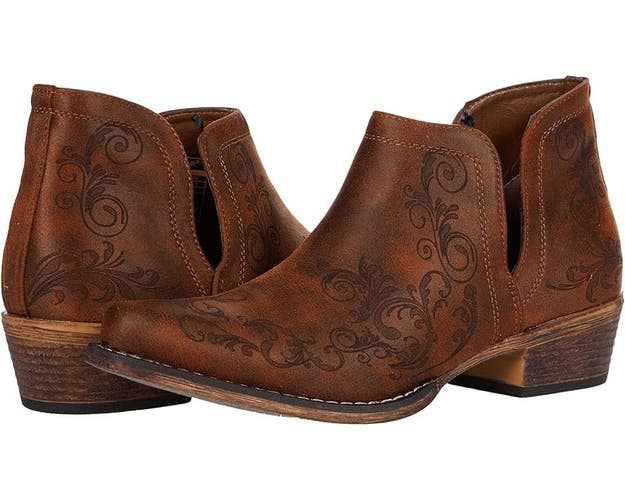 Roper Ava Bootie Women's US 9.5 Brown Faux Leather Snip Toe Ankle Boots TZP849