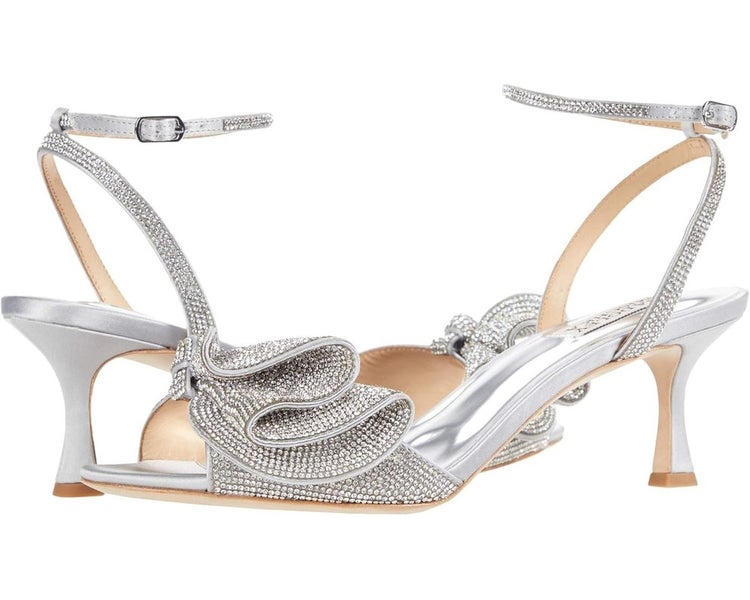 Badgley Mischka Remi Sandals Women's US 7.5 Silver Rhinestone Almond Toe TZP906