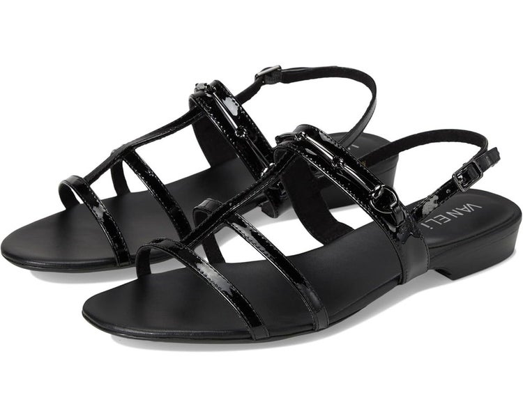 Vaneli Banjel Sandals Women's 9 Black Patent Leather Round Toe Slingback TZP1021