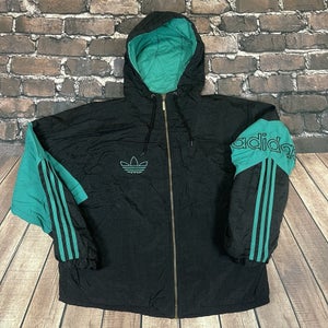 Vintage Adidas Trefoil Spell Out Puffer Hooded Quilted Windbreaker Jacket Mens M