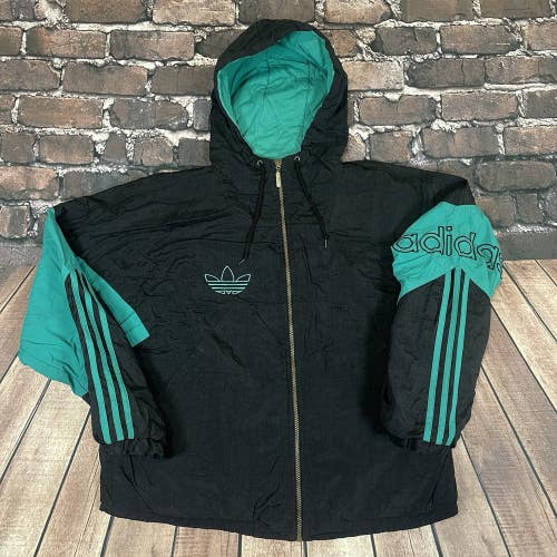 Vintage Adidas Trefoil Spell Out Puffer Hooded Quilted Windbreaker Jacket Mens M