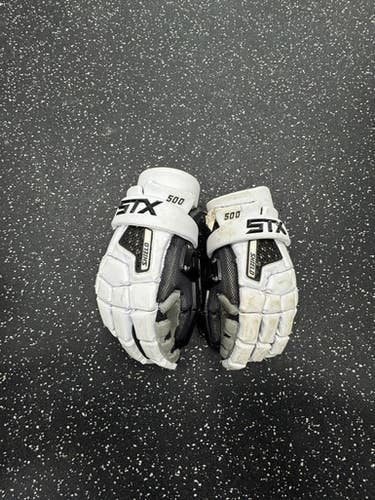 Used STX SHIELD 500 Lacrosse Gloves Mens White 13" 11849-S000034123