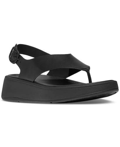 FitFlop F-Mode Sandal Women 8 Black Leather Toe Post Slingback Flatform TZP1053