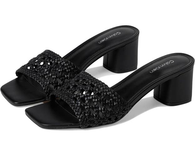 Calvin Klein Brianny Sandals Women's US 9 Black Faux Leather Block Heel TZP1056