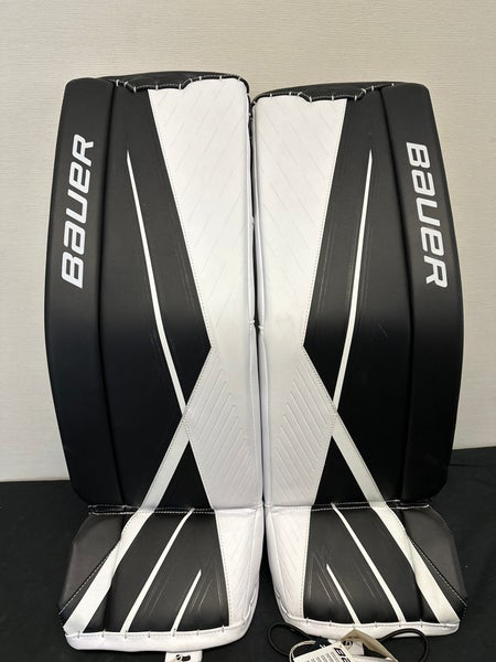 New Bauer Supreme 3S Goalie Leg Pads Intermediate Large White/Black— (READ DESCRIPTION)