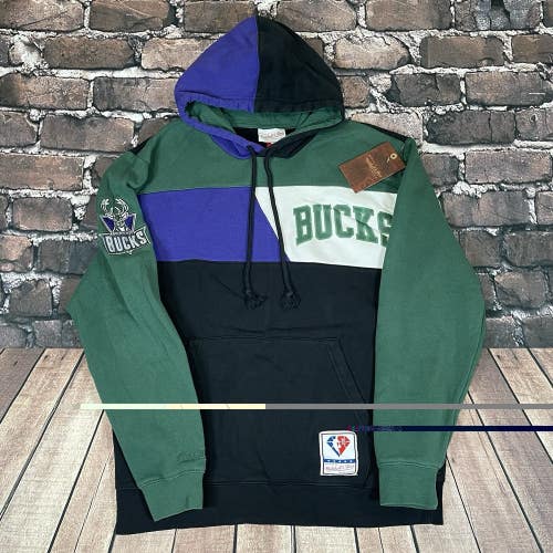 Mens Mitchell & Ness NBA Milwaukee Bucks Fleece Hoodie Size Large NEW WITH TAG