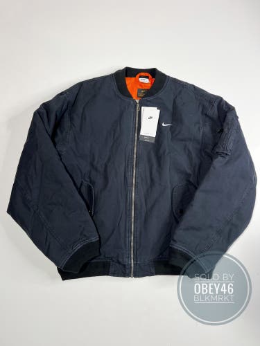 Nike Solo Swoosh Flight Bomber Jacket Black Canvas M