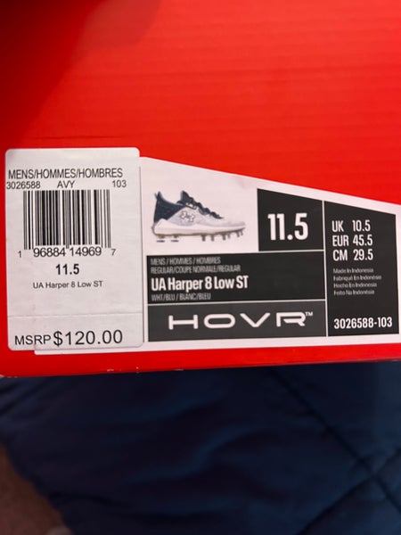 Silver Men's Size M 11.5 (W 12.5) Adult Under Armour Harper 8 Low Top Metal (New)