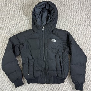 The North Face Puffer Down Hooded Jacket Black White Womens Size Medium