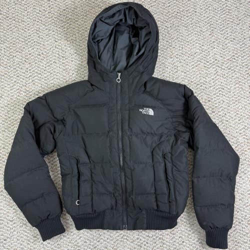 The North Face Puffer Down Hooded Jacket Black White Womens Size Medium