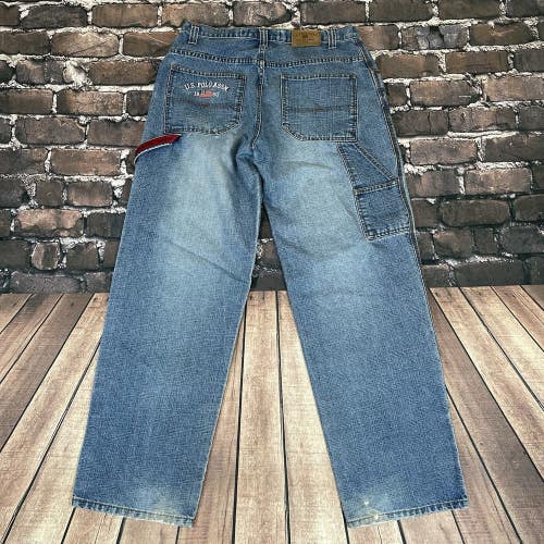 U.S. Polo Assn Cargo Jeans Mens 34x30 Blue Denim Carpenter Vintage Baggy Y2K