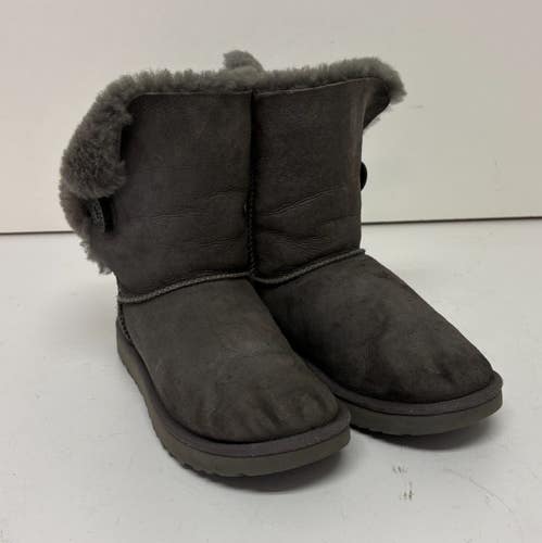 UGG Australia Bailey Button II Gray Shearling Suede Leather Boots US 6 EU 37
