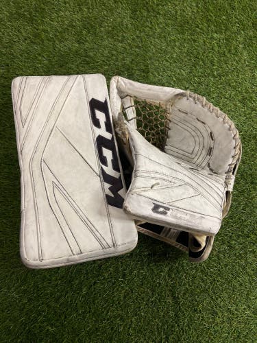 White Intermediate CCM Premier P2.9 Goalie Gloves & Blockers Regular (Used)