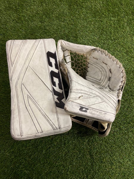 White Intermediate CCM Premier P2.9 Goalie Gloves & Blockers Regular (Used)