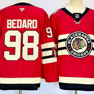 Chicago Blackhawks 98 Connor Bedard Red Ice Hockey Jerseys Size 54