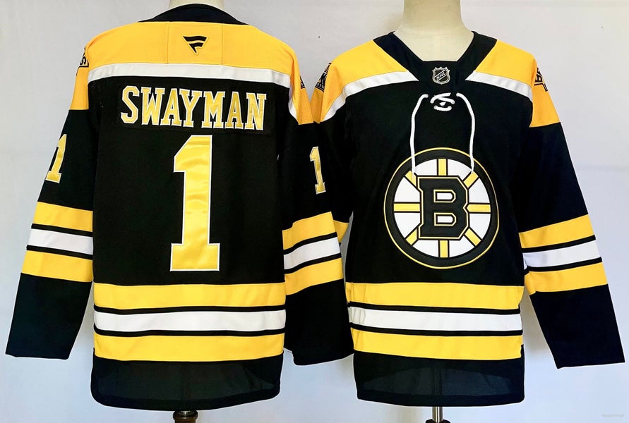 Boston Bruins #1 Jeremy Swayman Black Ice Hockey Jersey Size 52