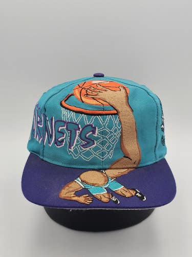 Vintage Charlotte Hornets Slam Dunk Big Logo Drew Pearson Twill Hat Snapback