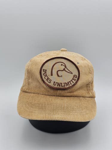 Vintage Ducks Unlimited Beige Corduroy Hunting Patch Promo Hat Cap Vtg Snapback
