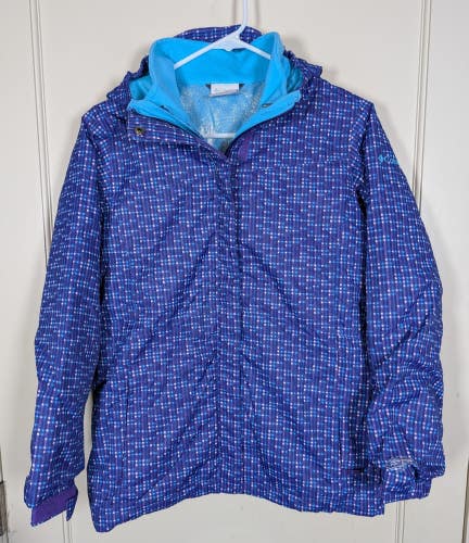 Columbia Interchange Girls Winter Jacket Size: L Omni-Tech Hood Purple Plaid