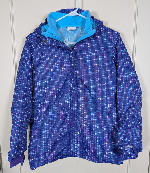 Columbia Interchange Girls Winter Jacket Size: L Omni-Tech Hood Purple Plaid