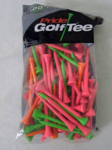 Pride Golf Tees (3.25", Neon Mixed, 75pk) 100% Solid Hardwood, NEW