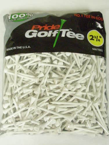 Pride Golf Tees (2.75", White, 500pk) 100% Hardwood, Made In USA NEW