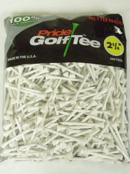 Pride Golf Tees (2.75", White, 500pk) 100% Hardwood, Made In USA NEW