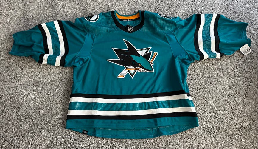 New Sharks 60G Adidas Pro Stock Game Jersey - Teal  - Goalie Cut