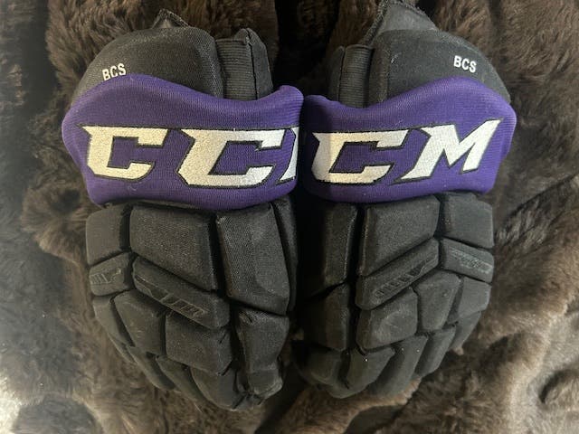 BCS Hockey CCM Tacks AS-V Custom Pro Stock Gloves Size 14" Black and Purple